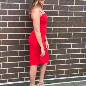 red slit wedding guest dress